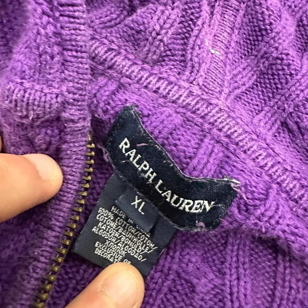 Youth Ralph Lauren purple cable knit zip up hoodie Size Youth XL